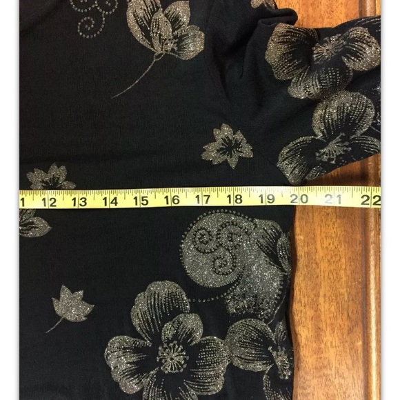 Pacific Palm, Women, blouse, black, stamped sparkle flowers, formal, size L.: - Picture 5 of 8